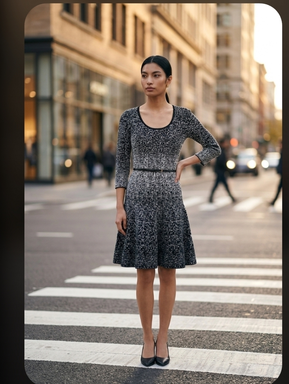 Elegant Black and White Patterned Dress